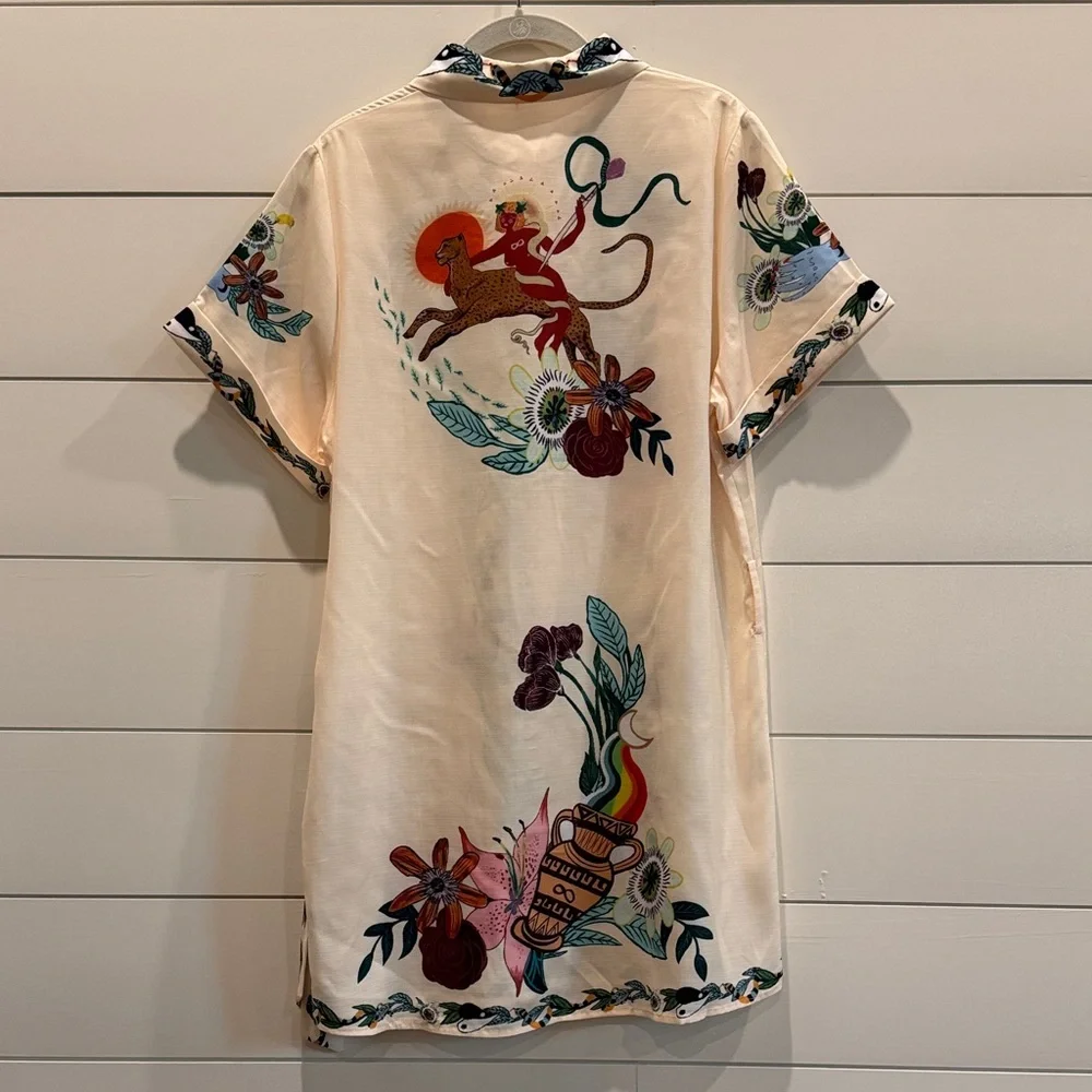 Commense Print Collared Belted Short Shirt Dress, Multicolored, NWT, Size M (6) - Picture 7 of 14